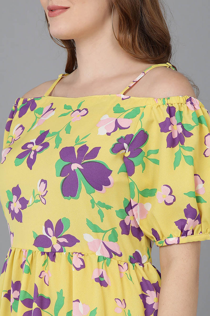 ZERESOUQ-Crayon-Yellow-Georgette-Floral-Printed-Slim-Dress