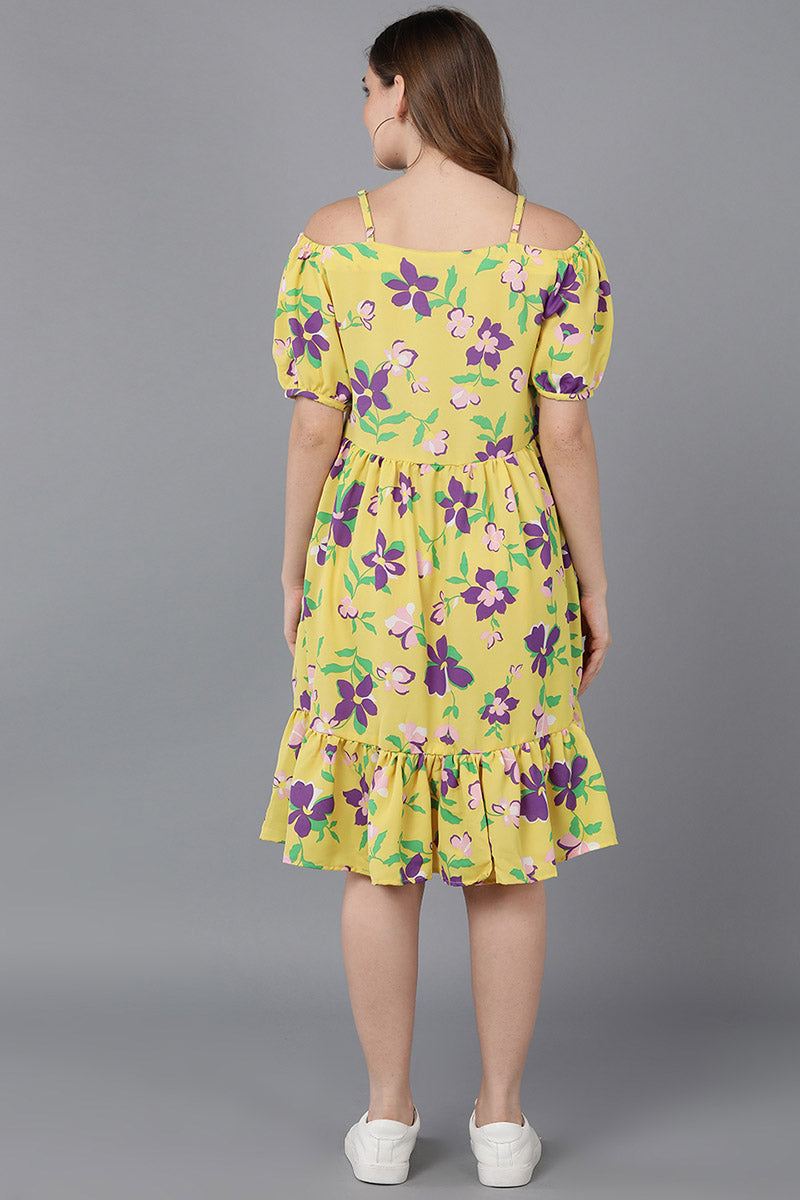 ZERESOUQ-Crayon-Yellow-Georgette-Floral-Printed-Slim-Dress