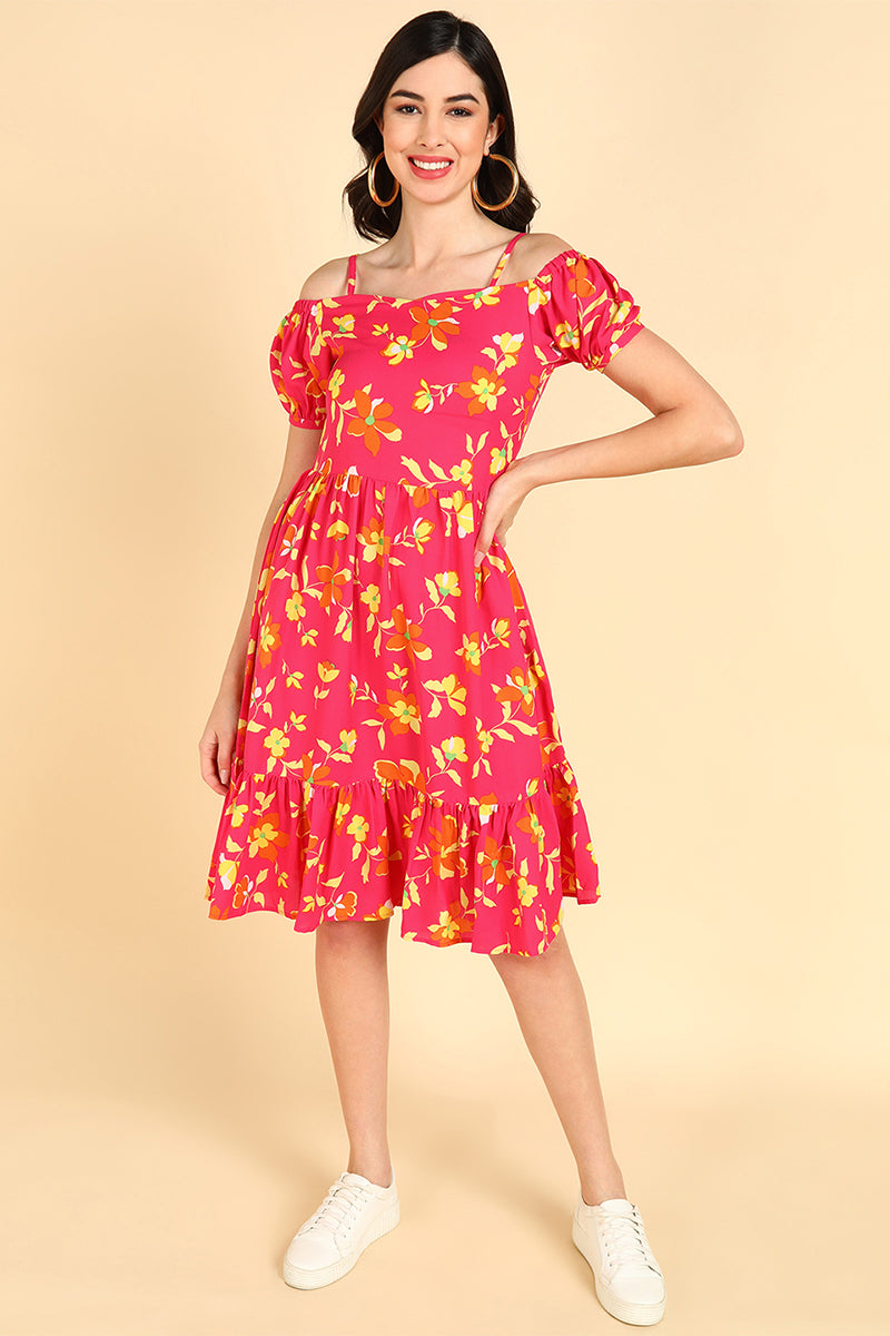 ZERESOUQ-Fuchsia-Pink-Georgette-Floral-Printed-Strappy-Dress