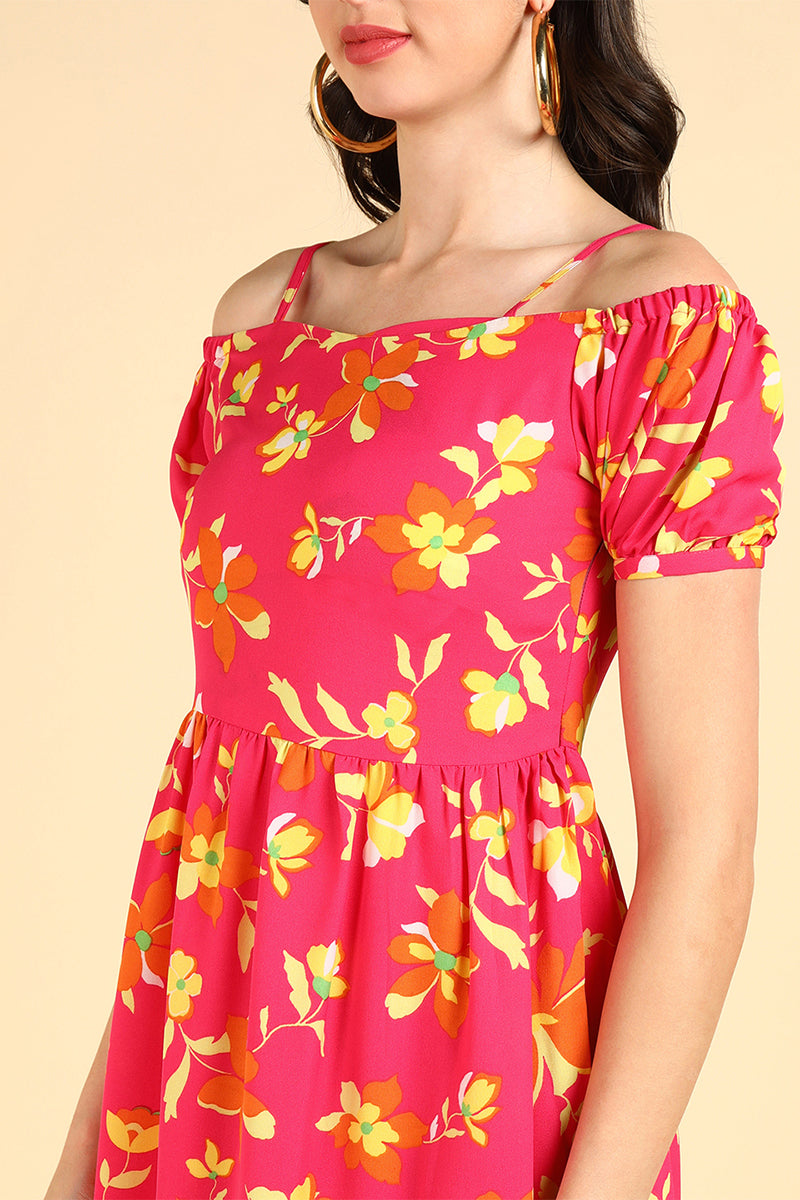 ZERESOUQ-Fuchsia-Pink-Georgette-Floral-Printed-Strappy-Dress