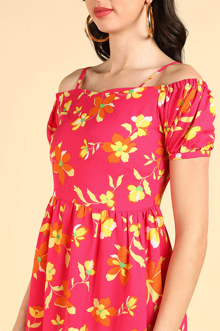 ZERESOUQ-Fuchsia-Pink-Georgette-Floral-Printed-Strappy-Dress