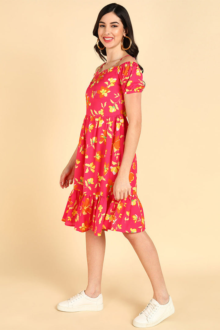 ZERESOUQ-Fuchsia-Pink-Georgette-Floral-Printed-Strappy-Dress
