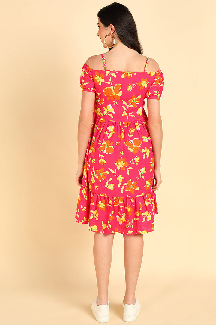 ZERESOUQ-Fuchsia-Pink-Georgette-Floral-Printed-Strappy-Dress