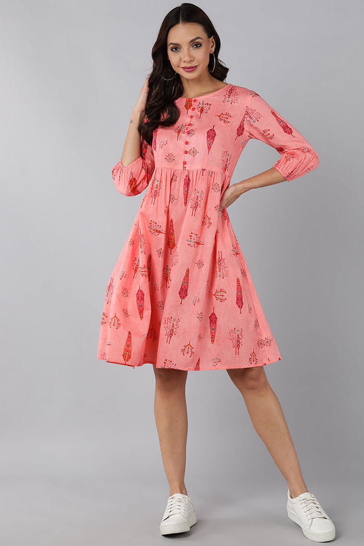 ZERESOUQ-Pink-Cotton-Ethnic-Motifs-Printed-Short-Dress