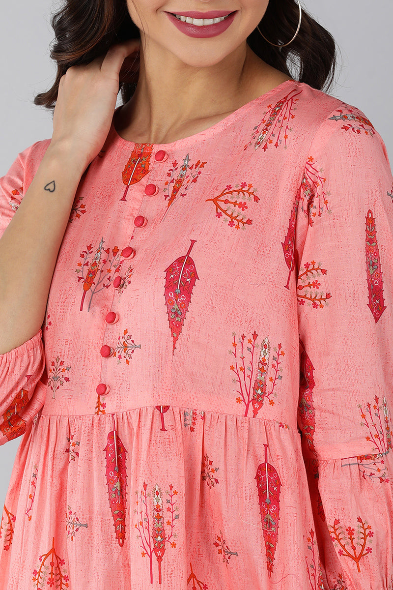 ZERESOUQ-Pink-Cotton-Ethnic-Motifs-Printed-Short-Dress