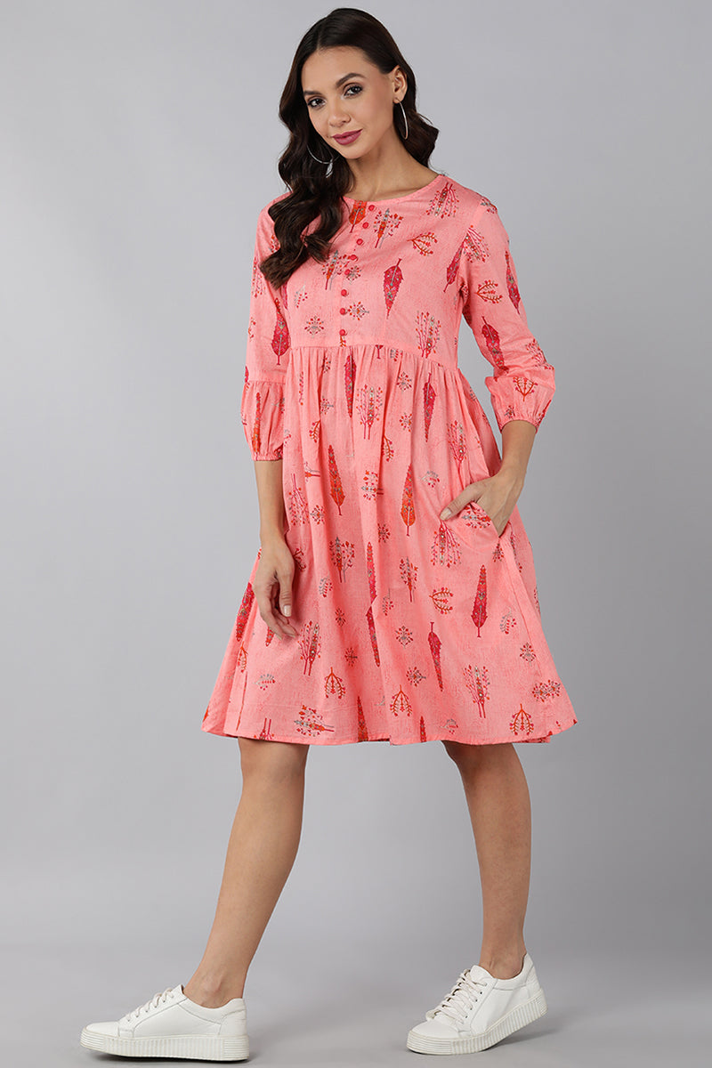 ZERESOUQ-Pink-Cotton-Ethnic-Motifs-Printed-Short-Dress