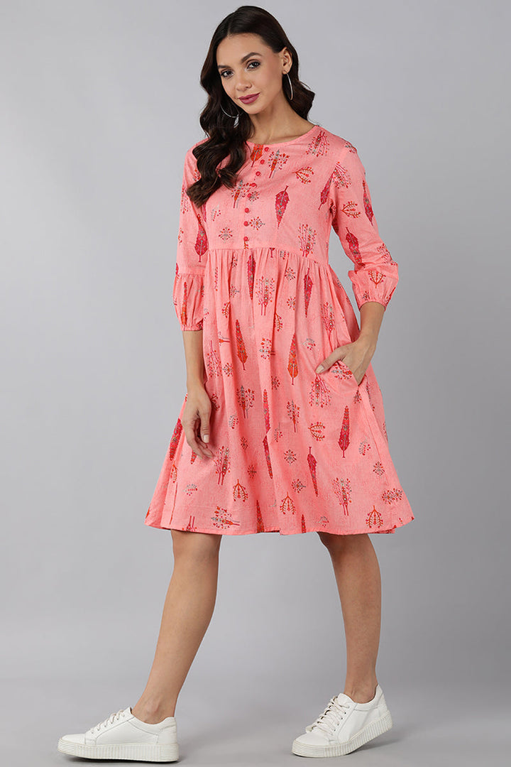 ZERESOUQ-Pink-Cotton-Ethnic-Motifs-Printed-Short-Dress
