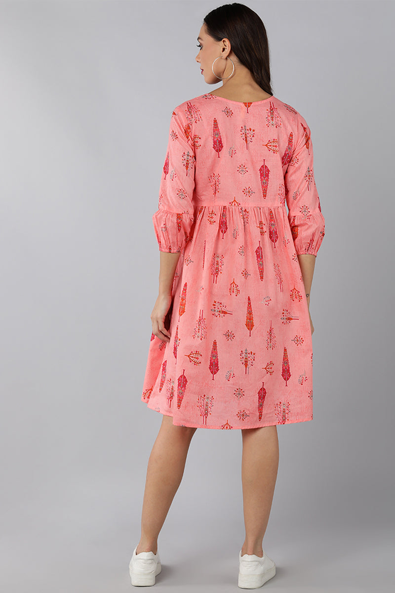 ZERESOUQ-Pink-Cotton-Ethnic-Motifs-Printed-Short-Dress