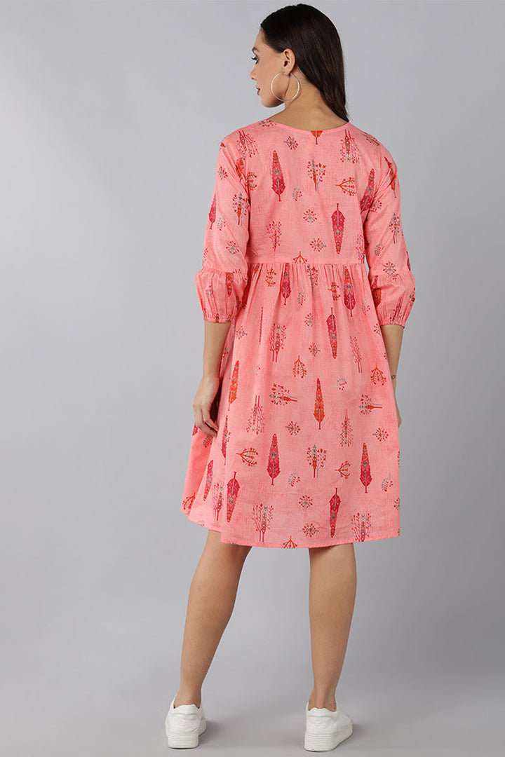ZERESOUQ-Pink-Cotton-Ethnic-Motifs-Printed-Short-Dress