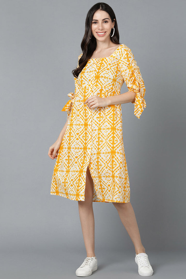 ZERESOUQ-Yellow-Cotton-Shibori-Tie-&-Dye-Print-Placket-Midi-Dress