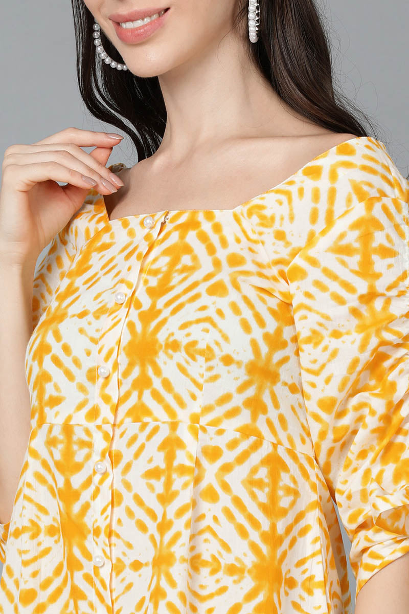 ZERESOUQ-Yellow-Cotton-Shibori-Tie-&-Dye-Print-Placket-Midi-Dress