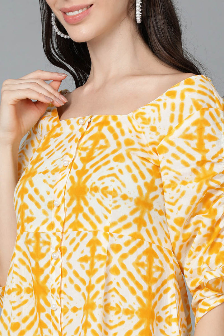 ZERESOUQ-Yellow-Cotton-Shibori-Tie-&-Dye-Print-Placket-Midi-Dress