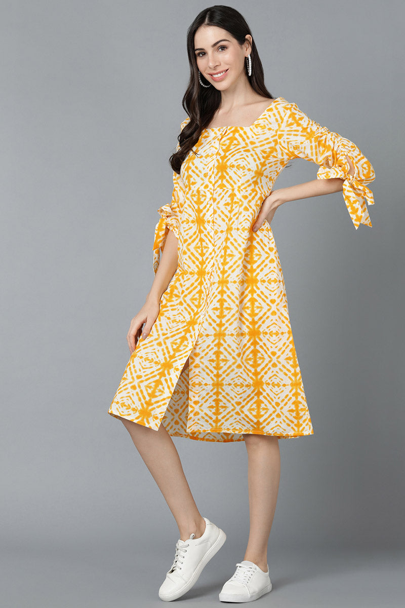 ZERESOUQ-Yellow-Cotton-Shibori-Tie-&-Dye-Print-Placket-Midi-Dress