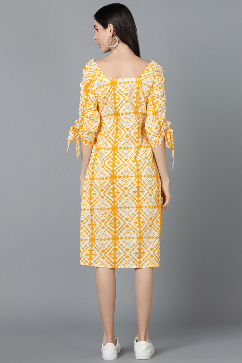 ZERESOUQ-Yellow-Cotton-Shibori-Tie-&-Dye-Print-Placket-Midi-Dress