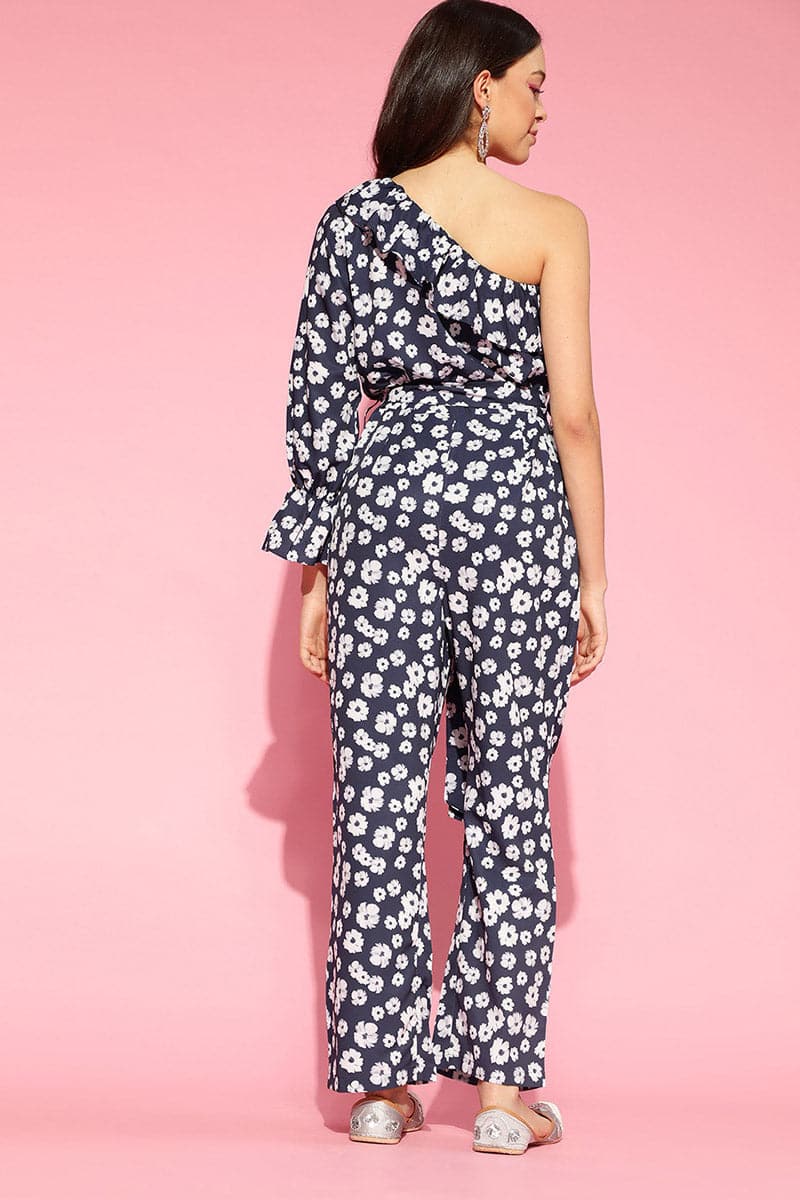 ZERESOUQ-Navy-Blue-Polyester-Floral-Print-One-Sleeve-Jumpsuit