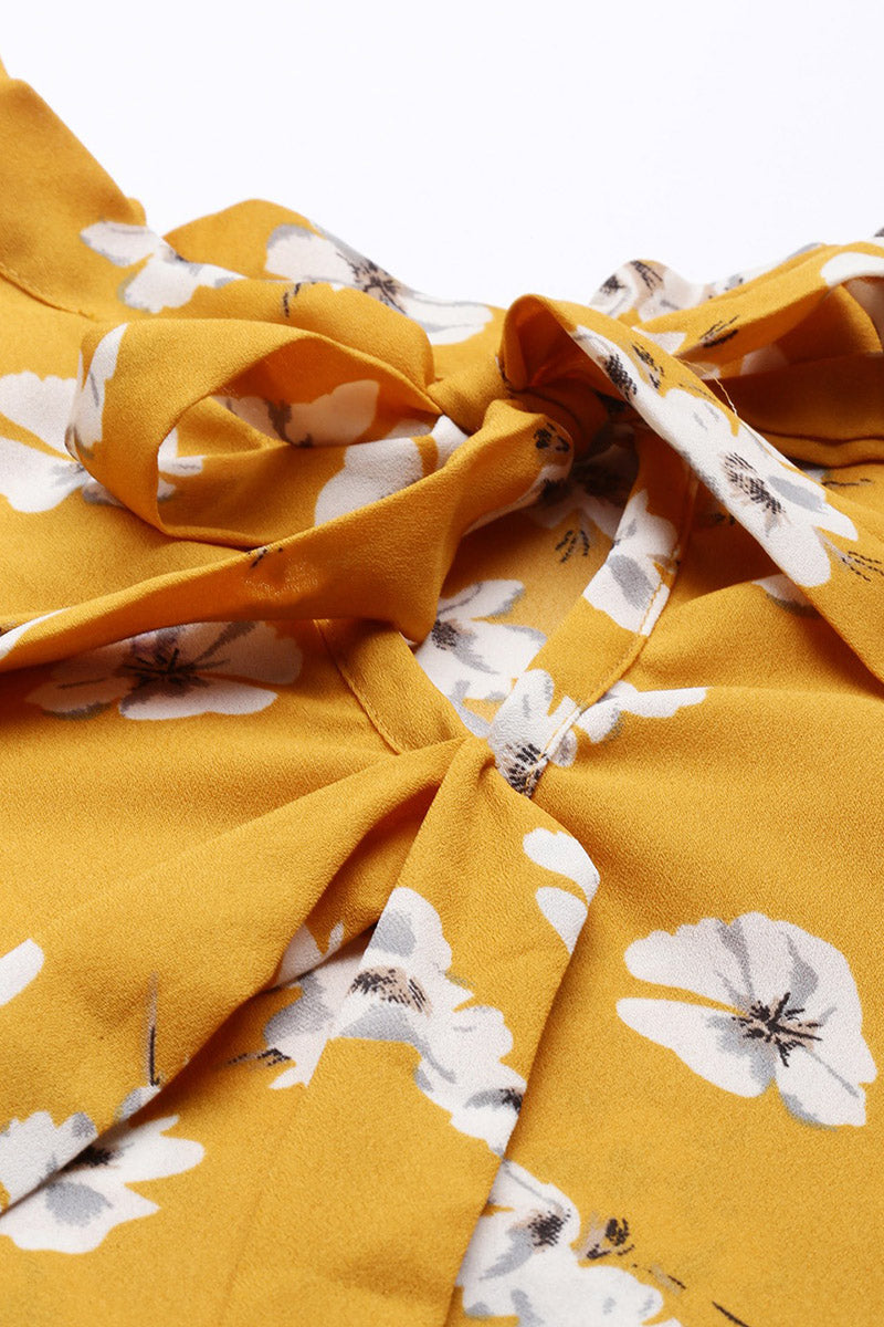 ZERESOUQ-Ochre-Yellow-Georgette-Floral-Printed-Full-Coverage-Top