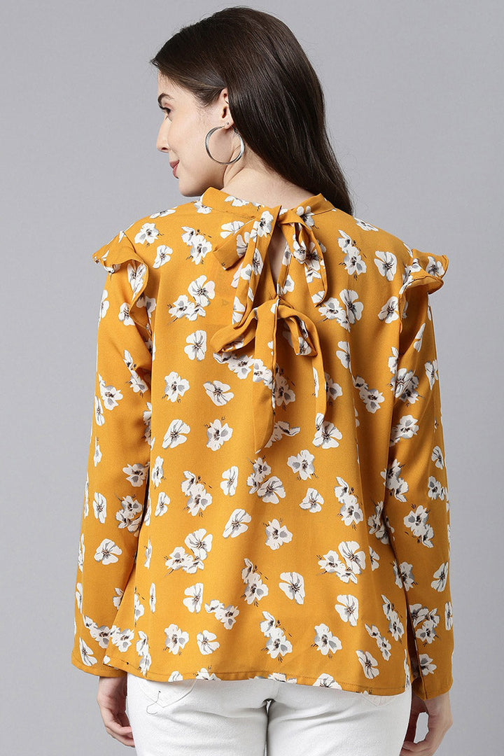 ZERESOUQ-Ochre-Yellow-Georgette-Floral-Printed-Full-Coverage-Top