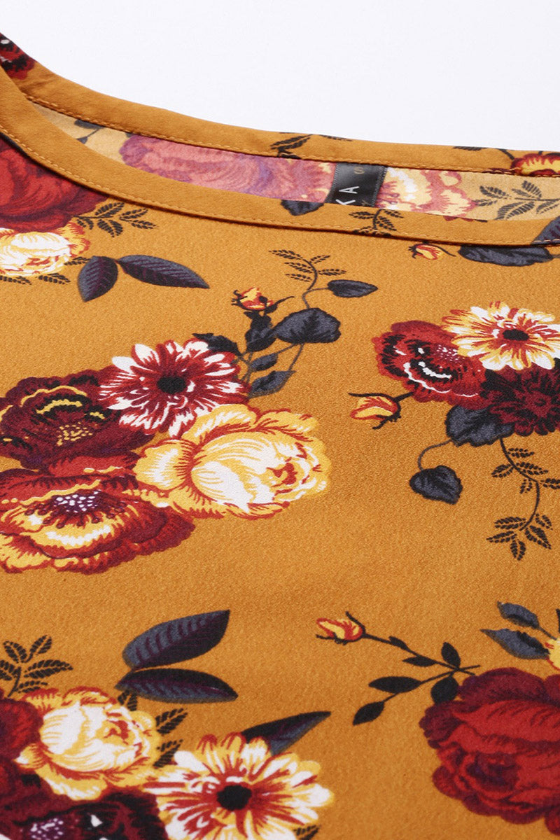 ZERESOUQ-Ochre-Brown-Georgette-Floral-Printed-Top