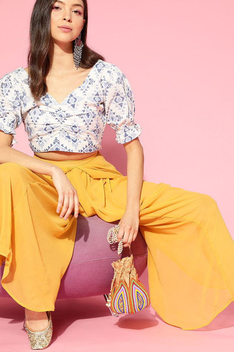 ZERESOUQ-White-&-Blue-Cotton-Ethnic-Motif-Printed-Pleated-Crop-Top