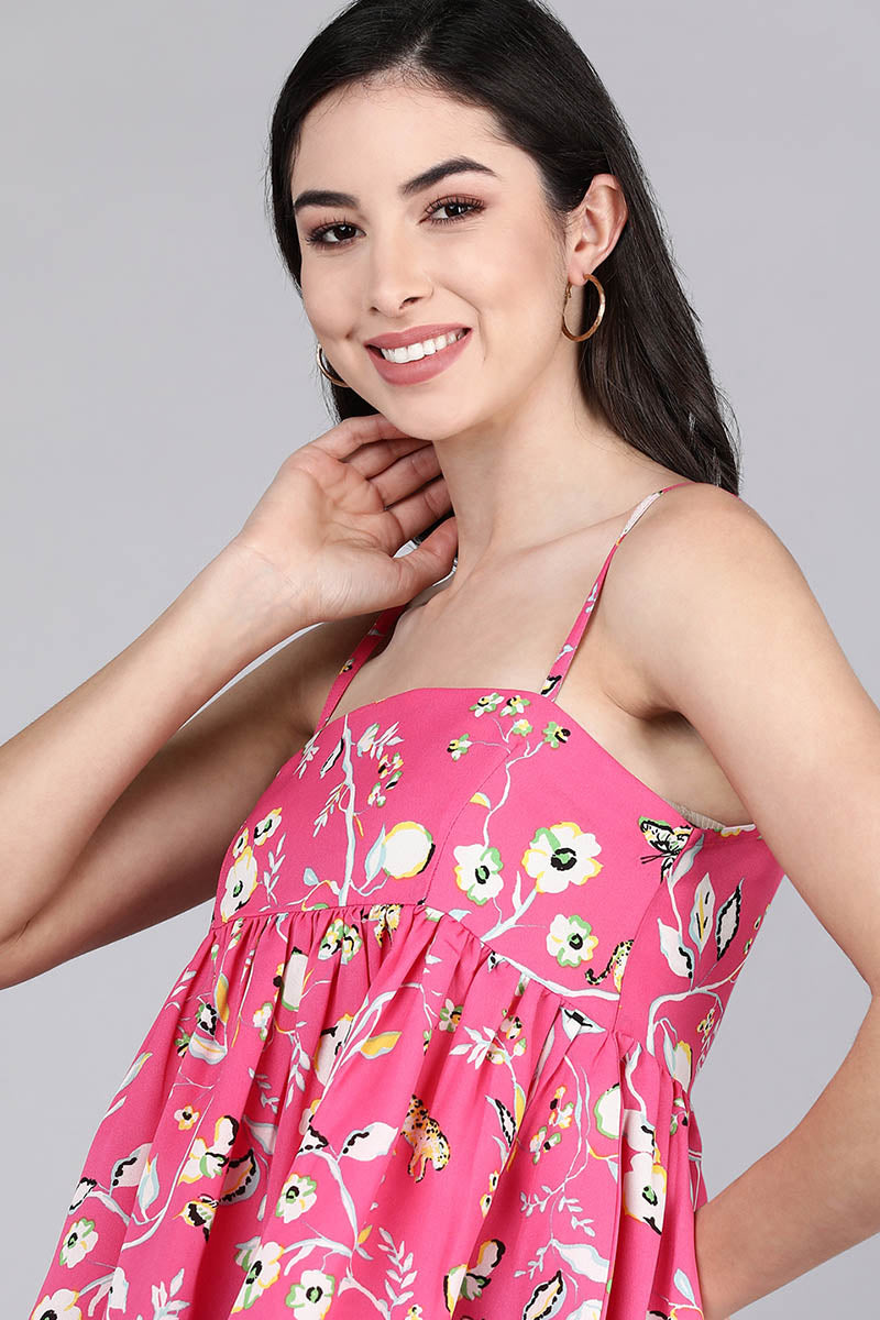 ZERESOUQ-Pink-Georgette-Floral-Printed-Peplum-Strappy-Crop-Top
