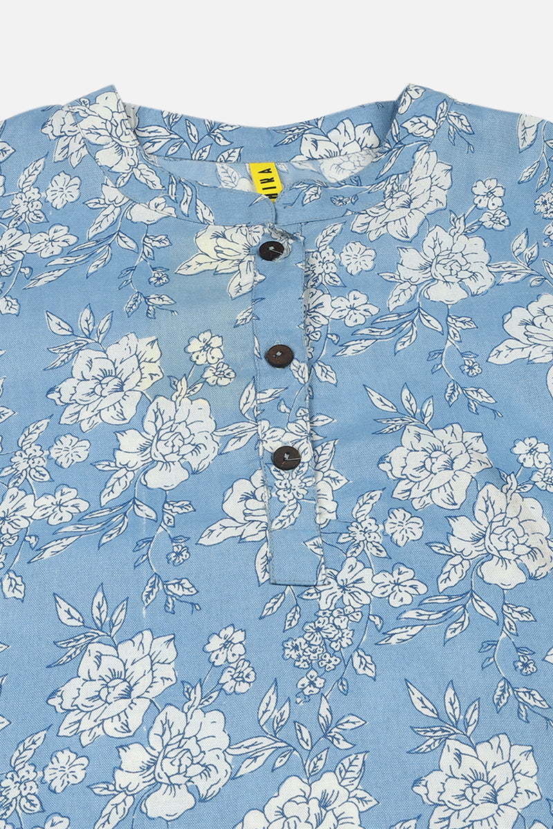 ZERESOUQ-Blue-Cotton-Blend-White-Floral-Printed-Tunic-Top