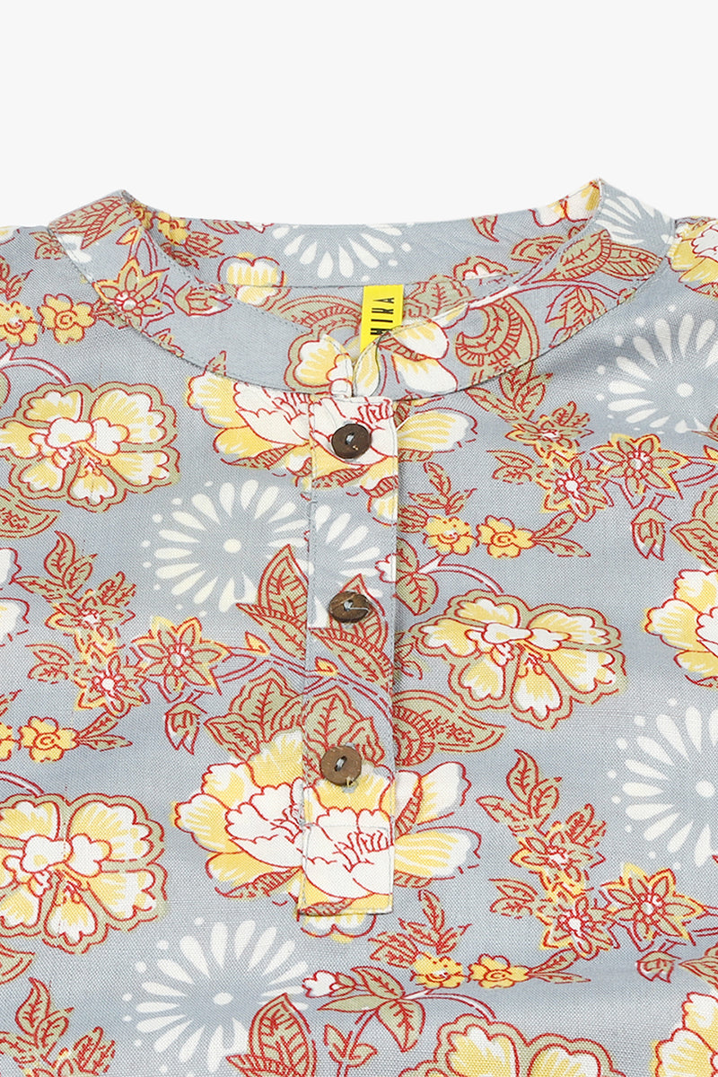 ZERESOUQ-Grey-&-Brown-Cotton-Blend-Floral-Printed-Tunic-Top