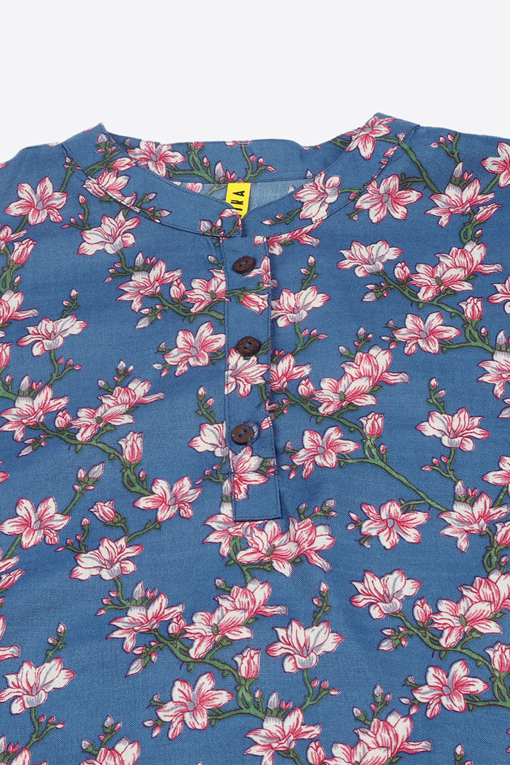 ZERESOUQ-Dark-Blue-Cotton-Blend-Floral-Printed-Tunic-Top