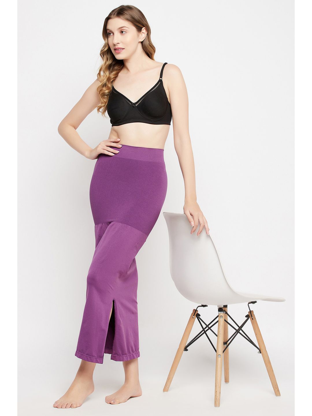Violet Nylon Spandex Side Slit Saree Shapewear
