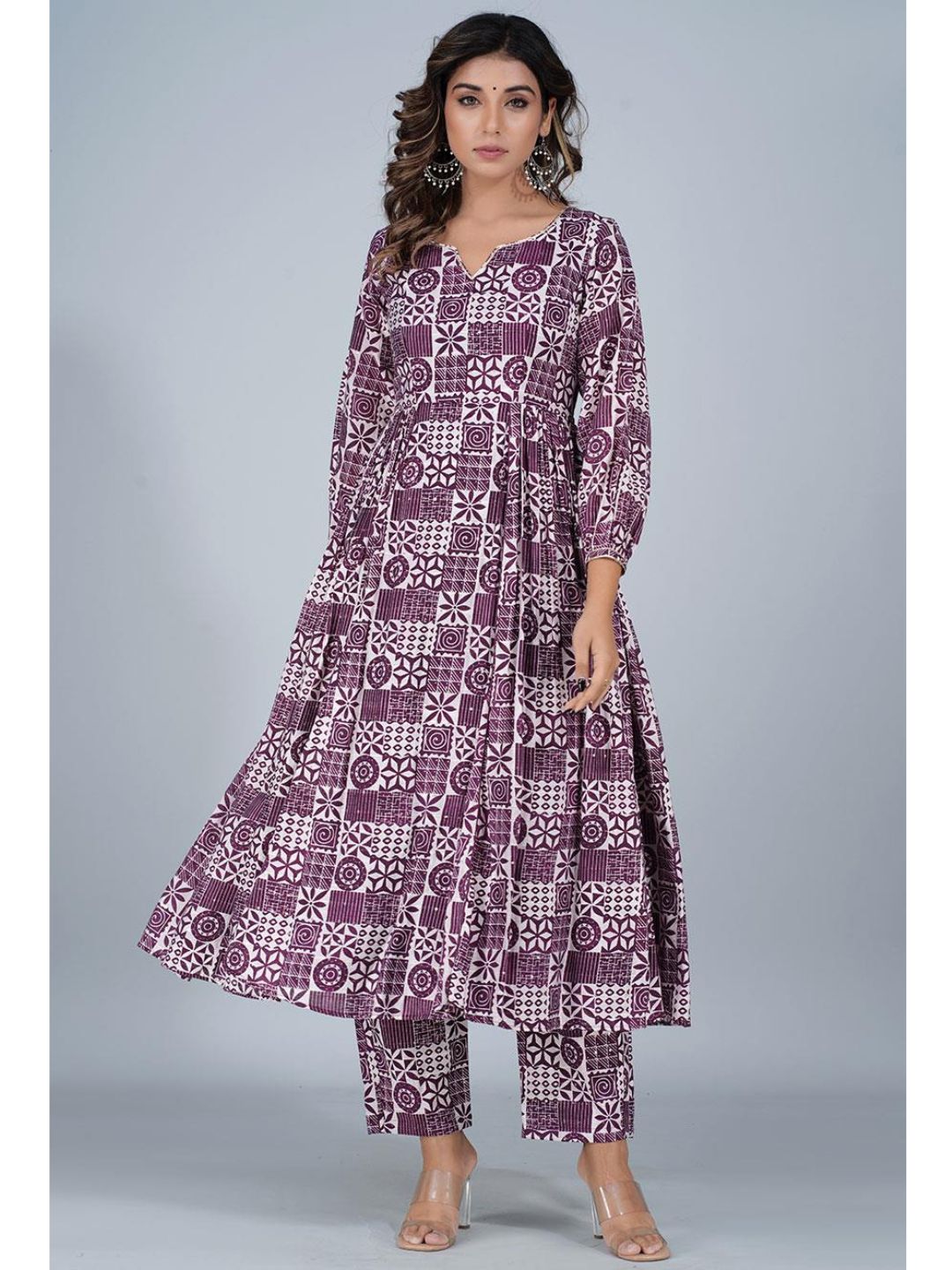 Violet Silk Gathered Anarkali 3-Piece Kurta Set