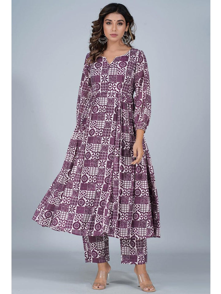 Violet Silk Gathered Anarkali 3-Piece Kurta Set