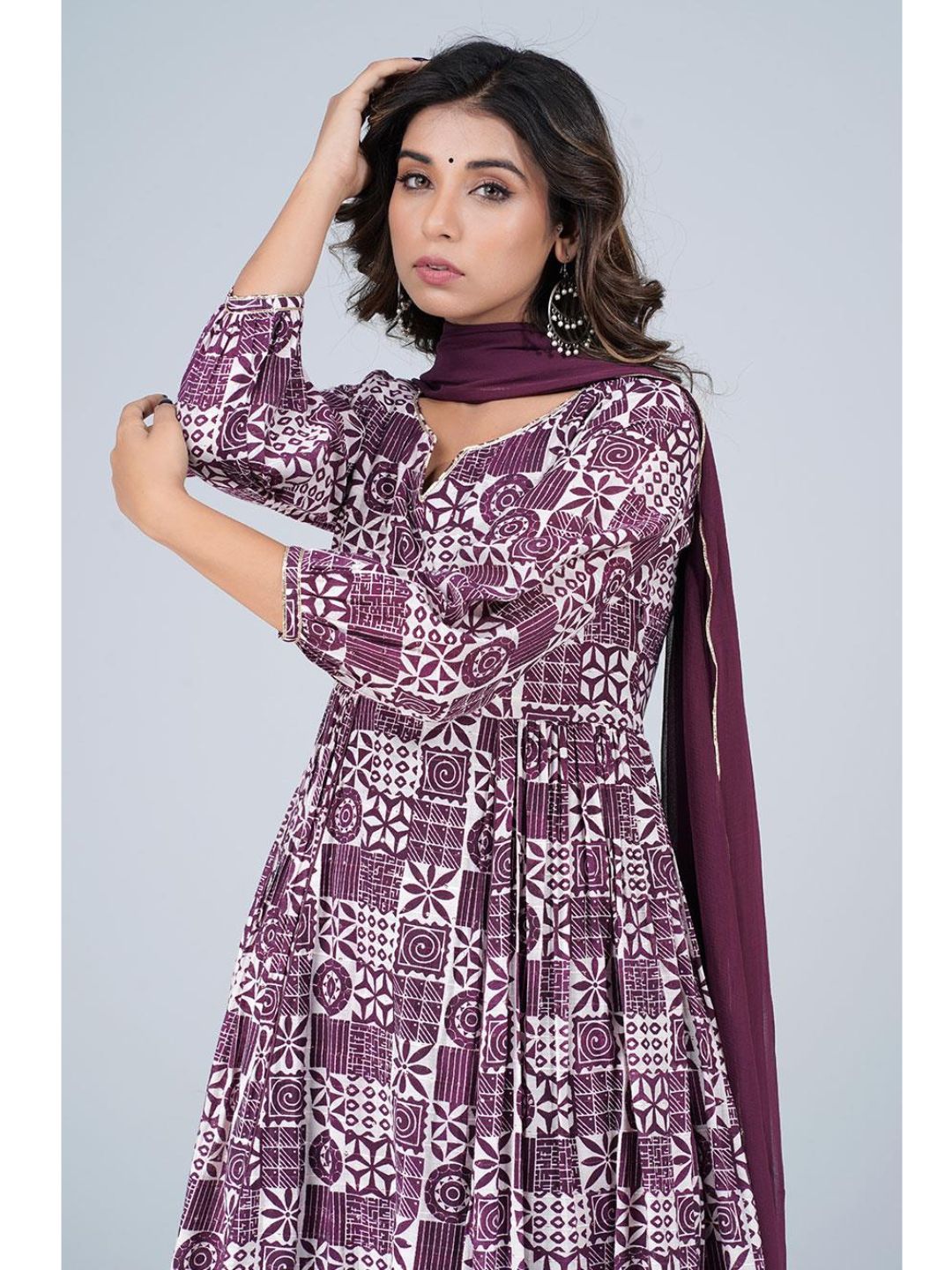 Violet Silk Gathered Anarkali 3-Piece Kurta Set