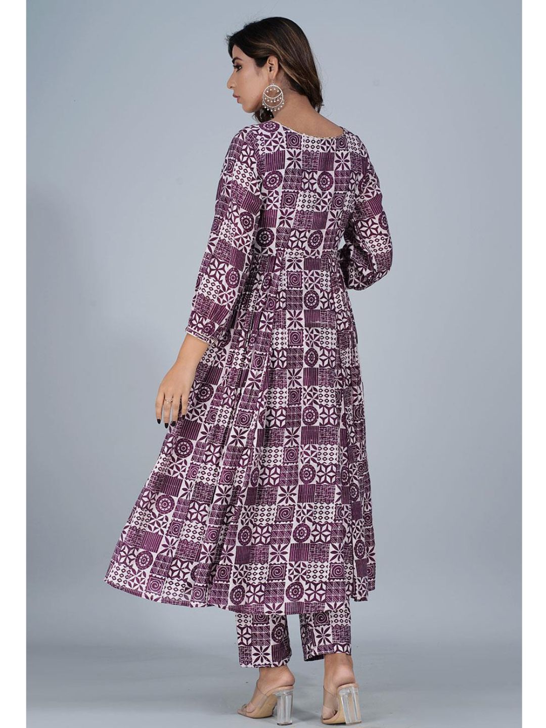 Violet Silk Gathered Anarkali 3-Piece Kurta Set