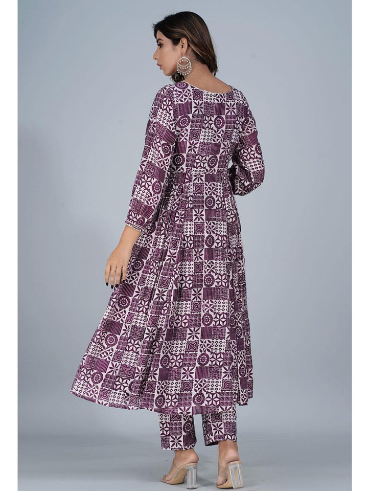 Violet Silk Gathered Anarkali 3-Piece Kurta Set