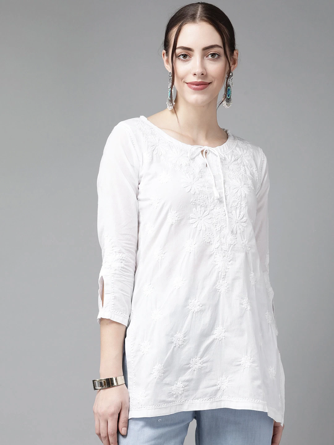 White Cotton Classy Casual Tunic Top