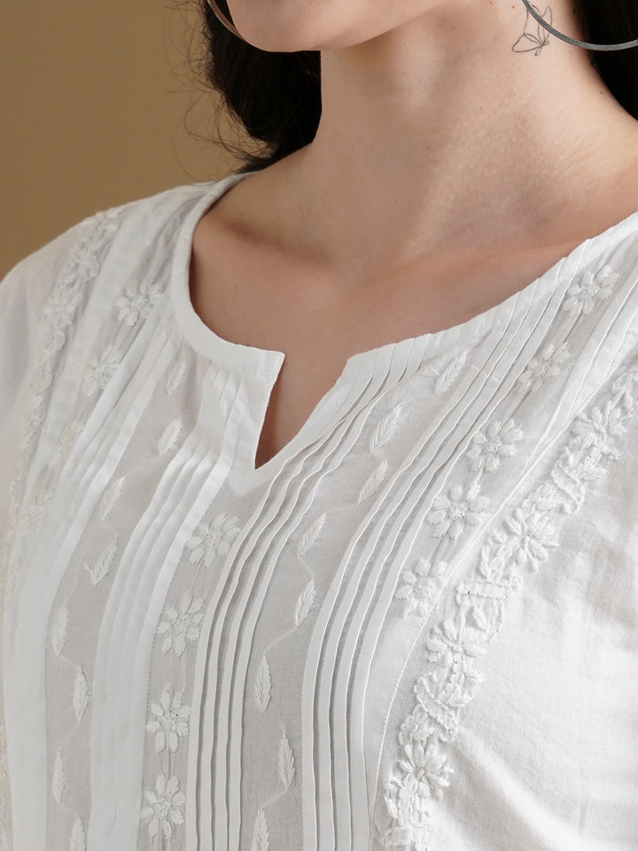White Cotton Handloom Artisan Embroidered Chikankari Kurta