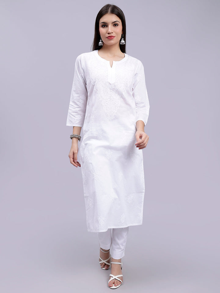 White Cotton Handwoven Chikankari Kurti