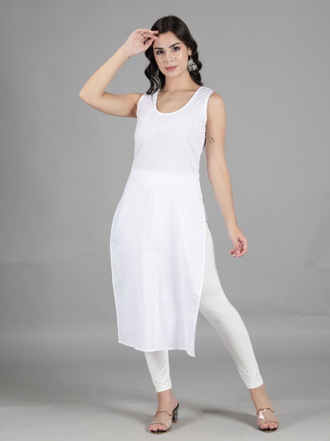 White Cotton Long Slip for Chikankari Kurta