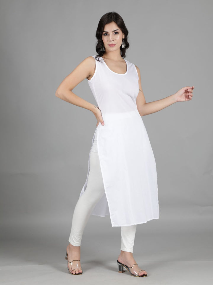 White Cotton Long Slip for Chikankari Kurta