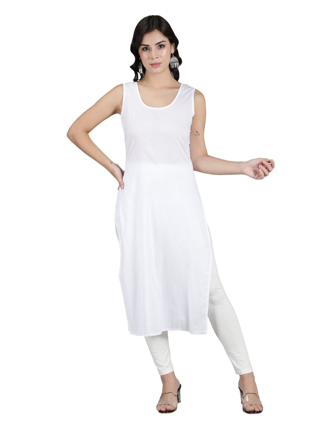 White Cotton Long Slip for Chikankari Kurta