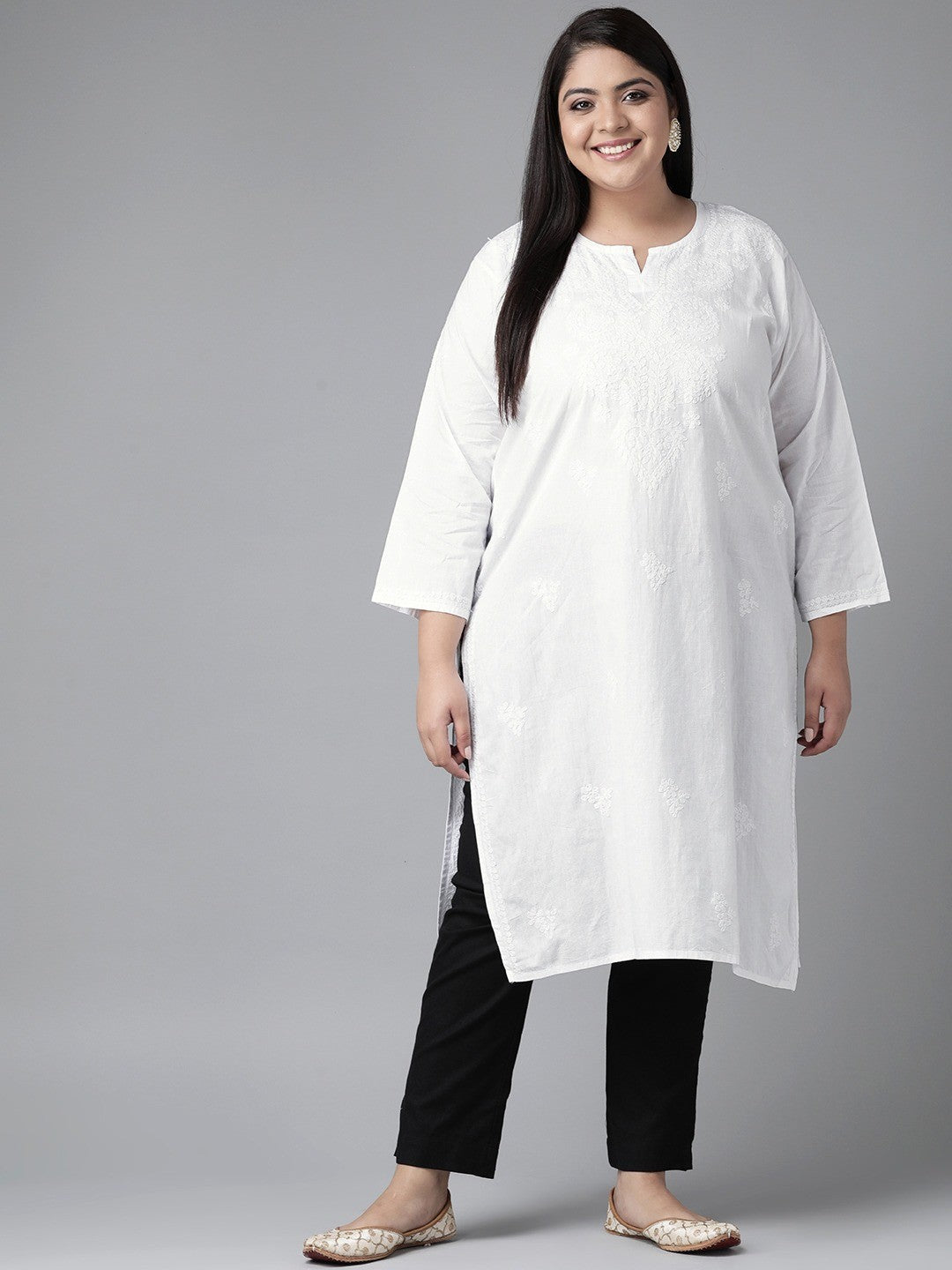 White-Cotton-Lucknowi-Chikan-Kurta