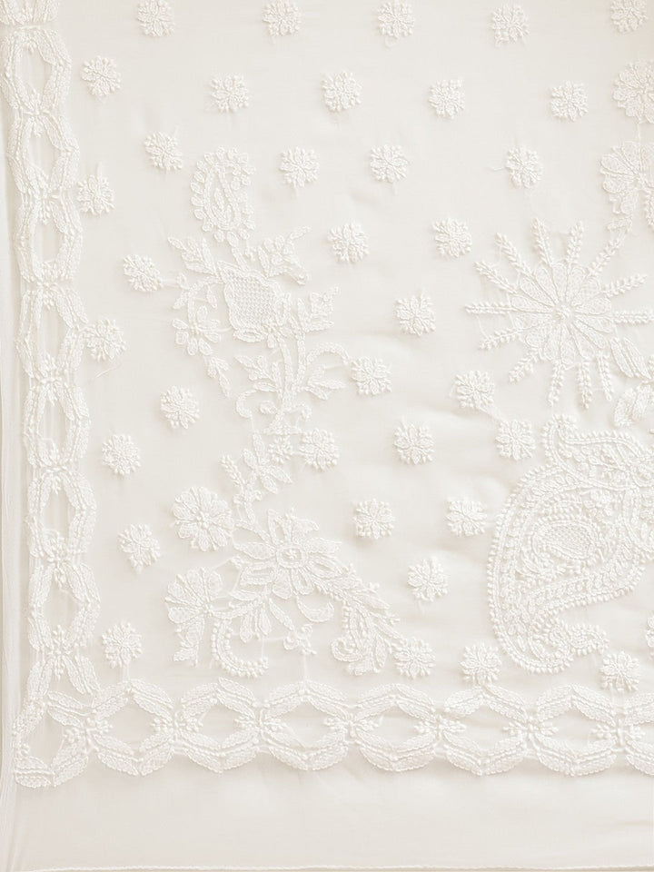 White-Embroidered-Chikan-Saree-With-Blouse