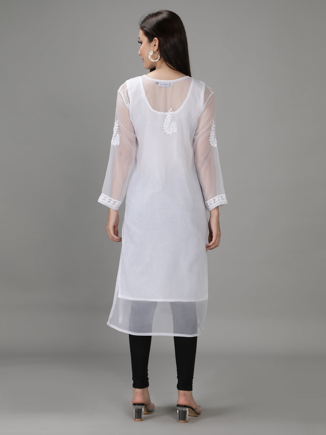 White Georgette Chikan Kurta & Inner Slip