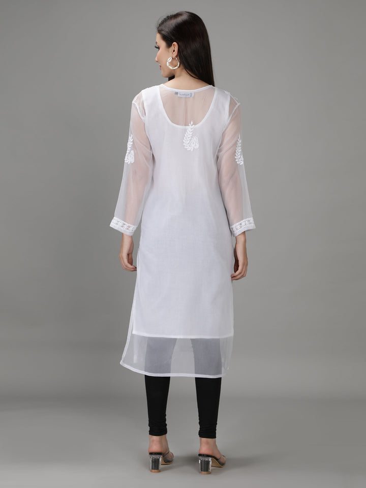 White Georgette Chikan Kurta & Inner Slip
