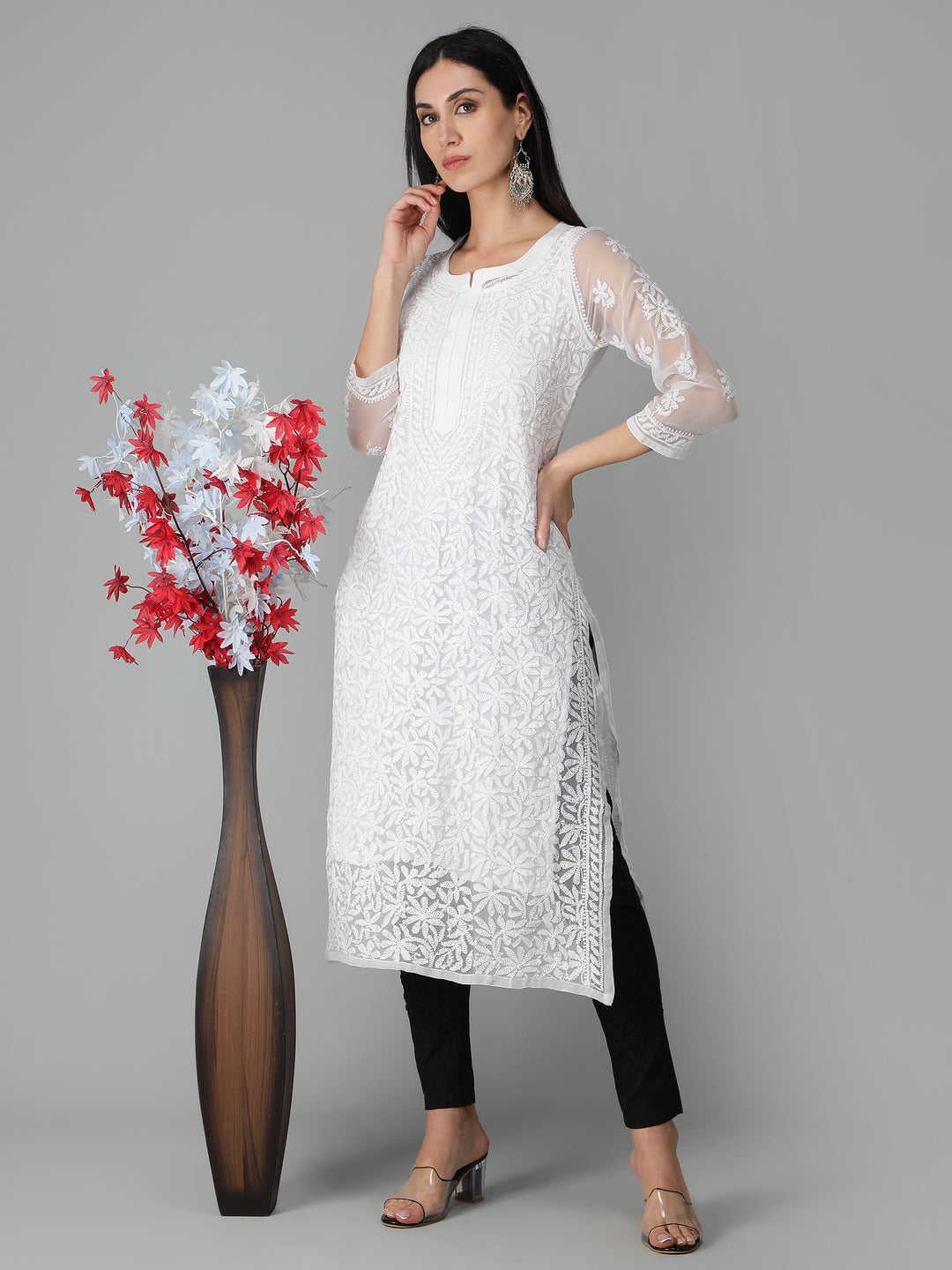 White-Georgette-Chikankari-Kurta-with-Slip