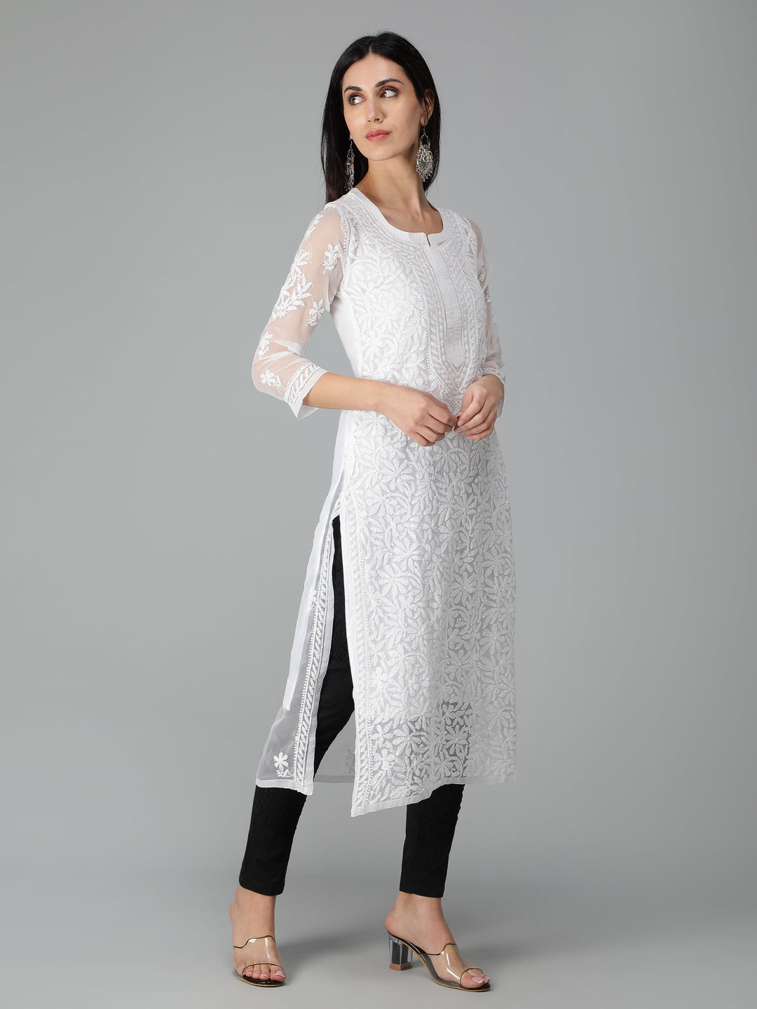 White-Georgette-Chikankari-Kurta-with-Slip