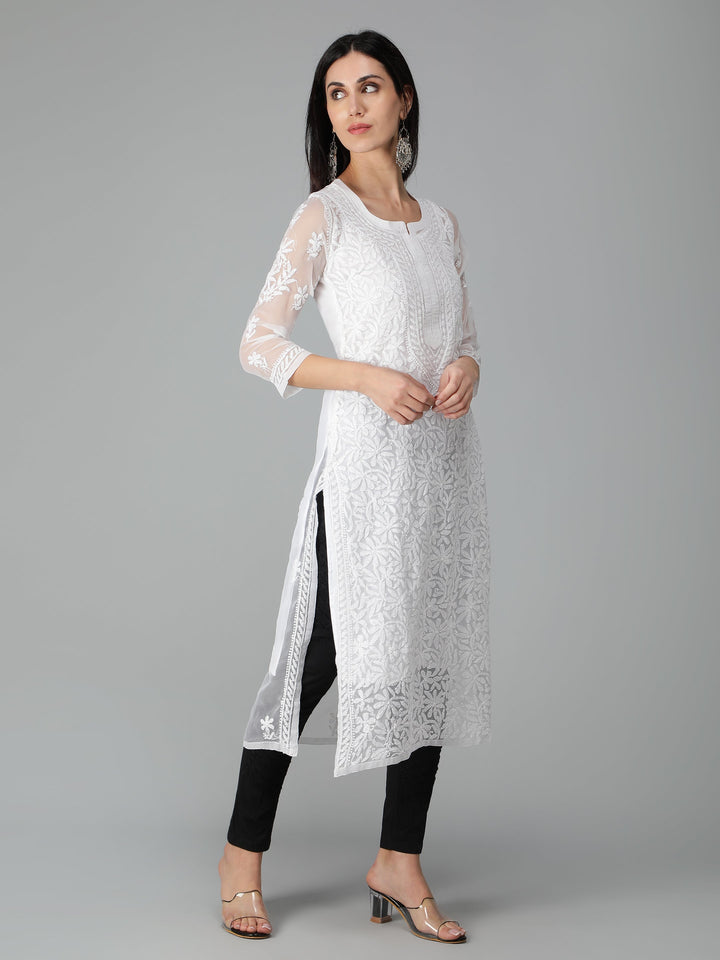 White-Georgette-Chikankari-Kurta-with-Slip