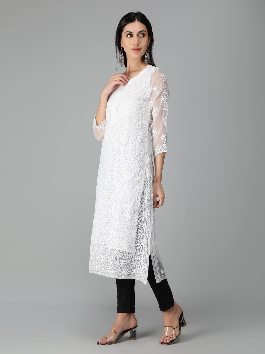 White-Georgette-Chikankari-Kurta-with-Slip
