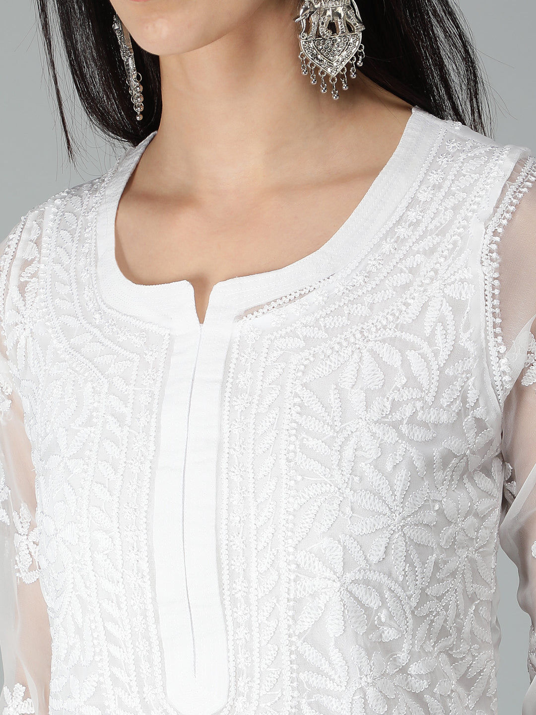 White-Georgette-Chikankari-Kurta-with-Slip