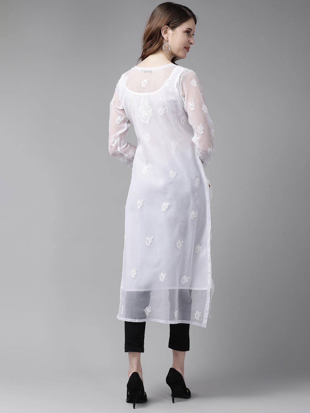 White-Georgette-Lucknow-Chikan-Kurta-Set