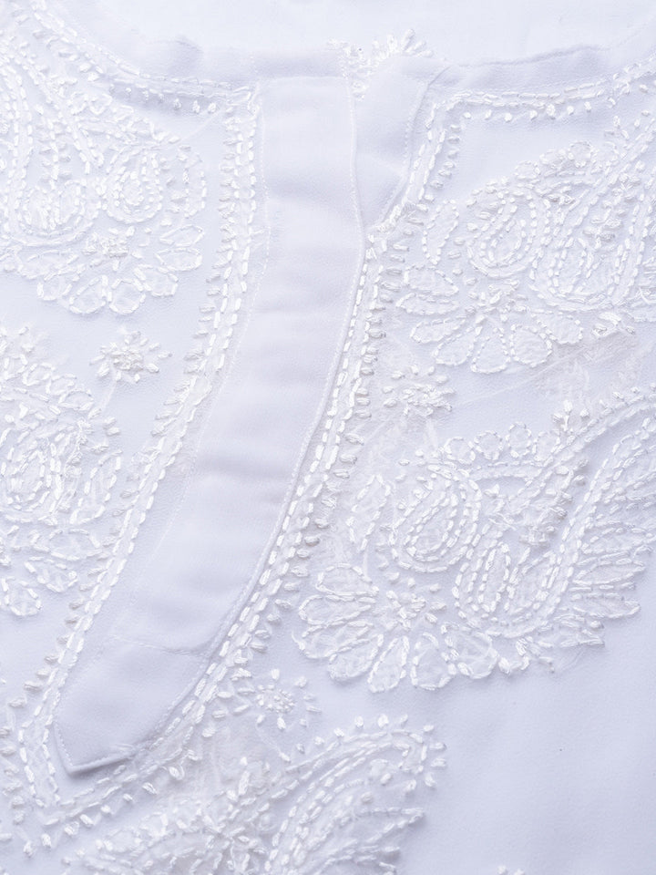 White-Georgette-Lucknow-Chikan-Kurta-Set
